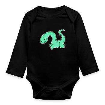 Dino Motif Dinosaur Green - Organic Longsleeve Baby Bodysuit - black - Front