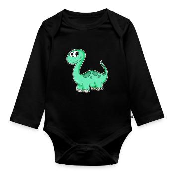 Dino Motif Dinosaur Green - Organic Longsleeve Baby Bodysuit - black - Front