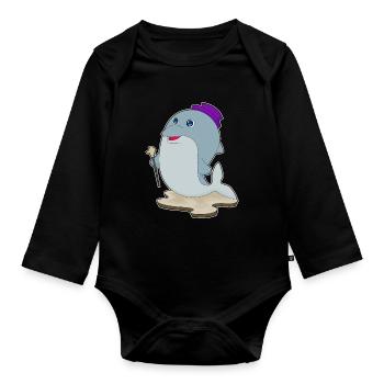 Dolphin Pensioner Walking Stick - Organic Longsleeve Baby Bodysuit - black - Front