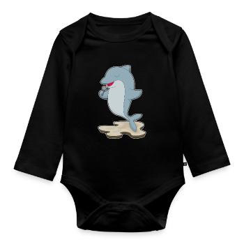 Dolphin Singer Microphone Singing - Organic Longsleeve Baby Bodysuit - black - Front