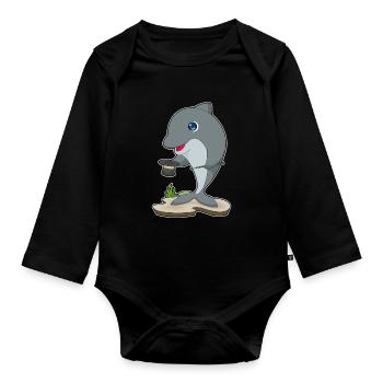 Dolphin Wizard Top Hat - Organic Longsleeve Baby Bodysuit - black - Front