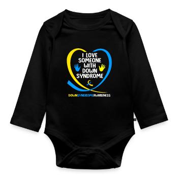 Down Syndrom T21 Chromosom Trisomie - Baby Bio-Langarm-Body - Schwarz - Vorne