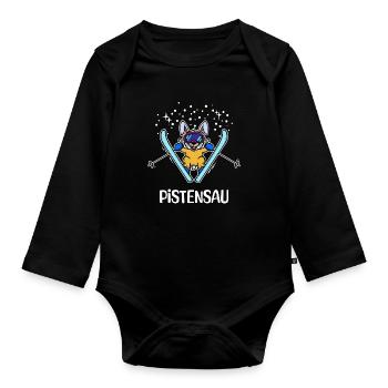 Wintersport Eishockey Snowboard Biathlon Spruch - Baby Bio-Langarm-Body - Schwarz - Vorne
