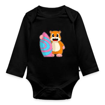 Hamster Surfing Surfboard Summer - Organic Longsleeve Baby Bodysuit - black - Front