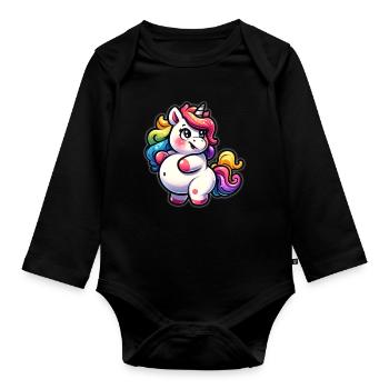 Colorful unicorn cuddly design - Organic Longsleeve Baby Bodysuit - black - Front