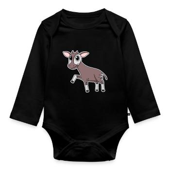 Okapi forest giraffe motif - Organic Longsleeve Baby Bodysuit - black - Front