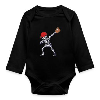 Baseball Skelett Halloween - Baby Bio-Langarm-Body - Schwarz - Vorne