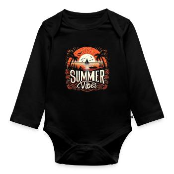 Ambiance estivale tropicale : l’aventure au coucher du soleil vous attend - Body Bébé bio manches longues - noir - Devant