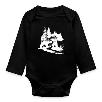 Silhouette d’ours Art forestier - Body Bébé bio manches longues - noir - Devant