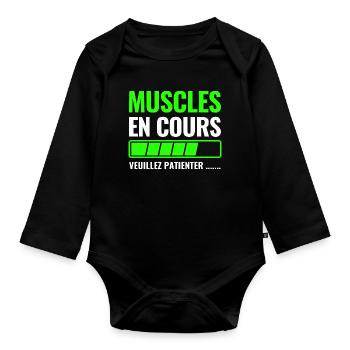 Muscles in progress please wait - Organic Longsleeve Baby Bodysuit - black - Front