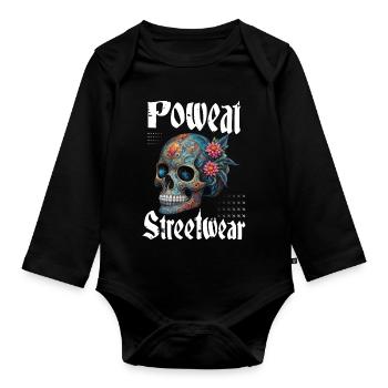 Poweat Streetwear Skull - Baby Bio-Langarm-Body - Schwarz - Vorne