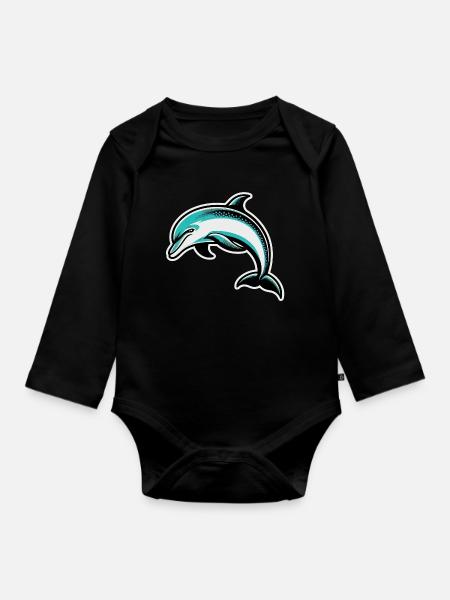 Delfin - Baby Bio-Langarm-Body - Schwarz