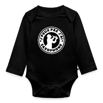 j'peux pas j'ai saxophone - Body Bébé bio manches longues - noir - Devant