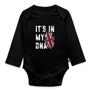 C’EST DANS MON ADN Drapeau britannique Angleterre Royaume-Uni Grande-Bretagne - Body Bébé bio manches longues - noir - Devant