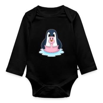 Flamant rose pingouin - Body Bébé bio manches longues - noir - Devant