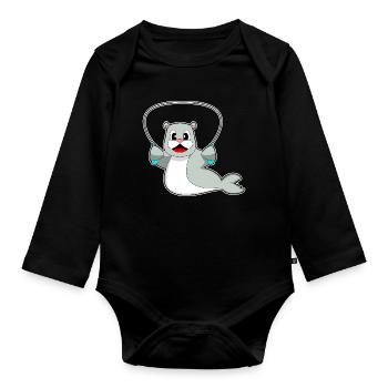 Seal Jumping Rope Skipping Rope Fitness - Organic Longsleeve Baby Bodysuit - black - Front