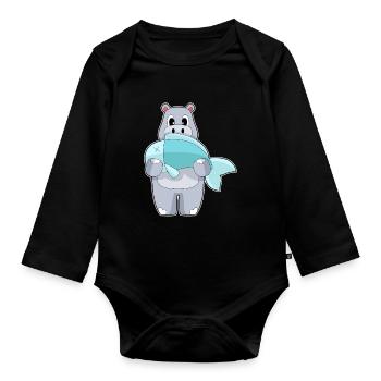 Hippopotame Pêche à la baudroie - Body Bébé bio manches longues - noir - Devant