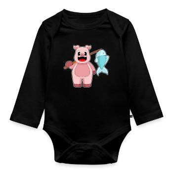 Pêche au poisson pêcheur cochon - Body Bébé bio manches longues - noir - Devant