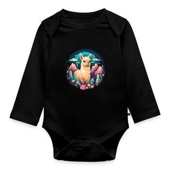 Alpaka Lama Blumen für Alpakaliebhaber - Baby Bio-Langarm-Body - Schwarz - Vorne