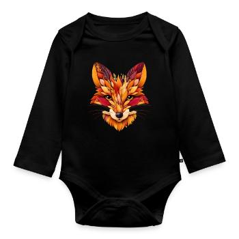 Tête de renard conçue à partir de différentes feuilles - Body Bébé bio manches longues - noir - Devant
