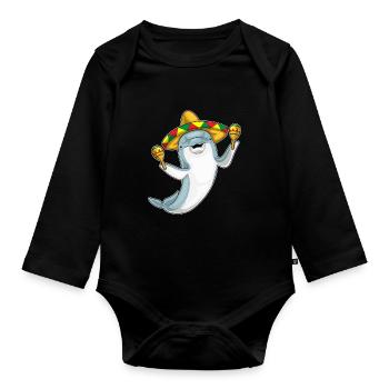 Dolphin Musician Rattle Music - Organic Longsleeve Baby Bodysuit - black - Front
