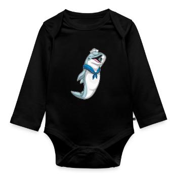 Dolphin Sailor Chapeau de marin - Body Bébé bio manches longues - noir - Devant