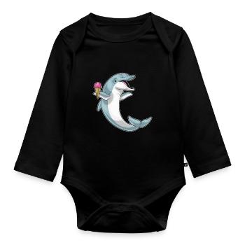 Delfin Waffeleis - Baby Bio-Langarm-Body - Schwarz - Vorne
