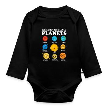 Univers du système solaire - Body Bébé bio manches longues - noir - Devant