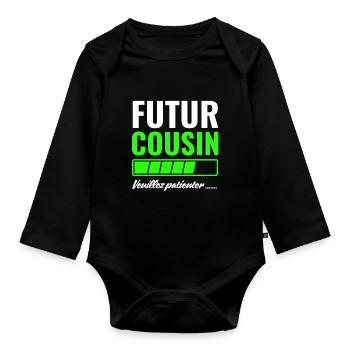 Future cousin please wait - Organic Longsleeve Baby Bodysuit - black - Front