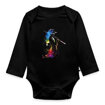 Flute player Retrowave - Organic Longsleeve Baby Bodysuit - black - Front