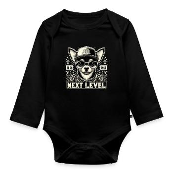 Cadeau Chihuahua Next Level Hip Hop Dog - Body Bébé bio manches longues - noir - Devant