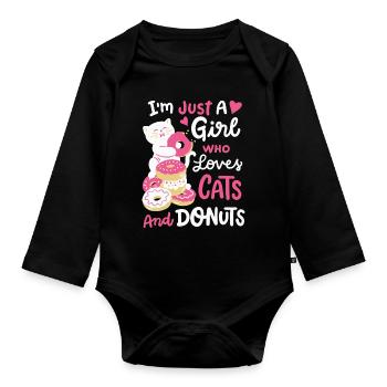 Donut und Katzenliebhaber - Baby Bio-Langarm-Body - Schwarz - Vorne