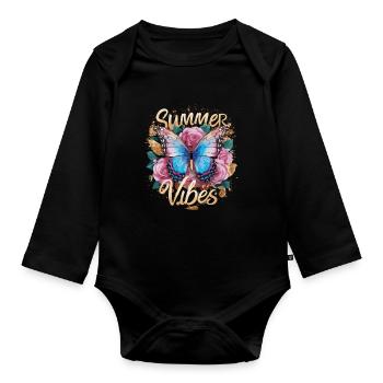 Schmetterling Summer Vibes - Baby Bio-Langarm-Body - Schwarz - Vorne