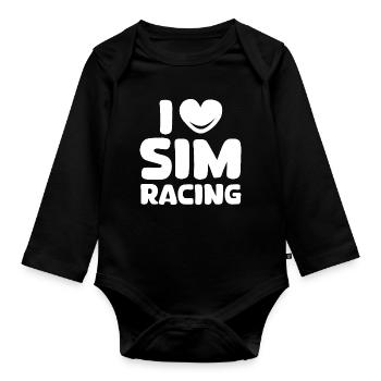 i love simracing gaming car heart love symbol - Organic Longsleeve Baby Bodysuit - black - Front