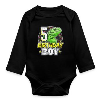 Dino Junge zum 5. Geburtstag - Baby Bio-Langarm-Body - Schwarz - Vorne