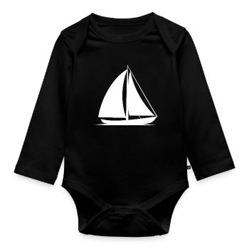 Sailboat Line Art - Organic Longsleeve Baby Bodysuit - black - Front