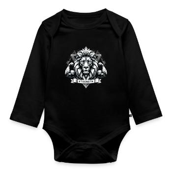 Lion Tête de Lion Géométrie Géométrique Force - Body Bébé bio manches longues - noir - Devant