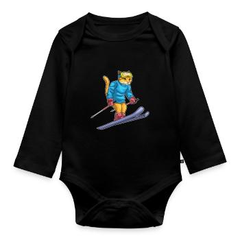 Katze Skifahrer Ski - Baby Bio-Langarm-Body - Schwarz - Vorne