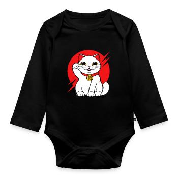 Porte-bonheur Maneki Neko Japon - Body Bébé bio manches longues - noir - Devant