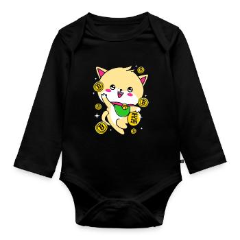 Porte-bonheur Maneki Neko Japon - Body Bébé bio manches longues - noir - Devant