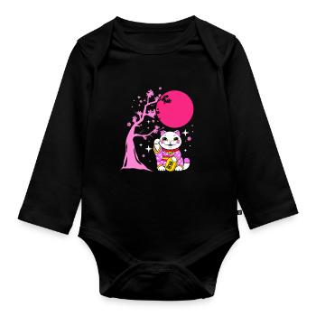 Porte-bonheur Maneki Neko Japon - Body Bébé bio manches longues - noir - Devant