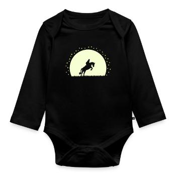 Silhouette Cheval Équestre Nocturne - Body Bébé bio manches longues - noir - Devant
