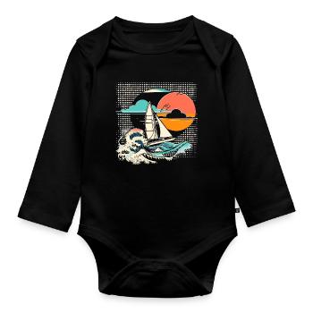 Dessin animé sur la voile - Body Bébé bio manches longues - noir - Devant