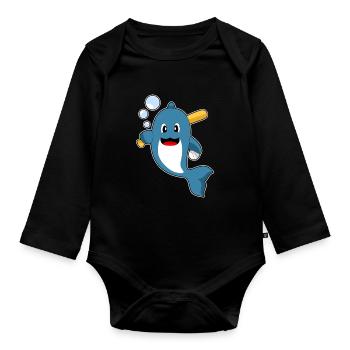 Batte de baseball Dolphin Baseball - Body Bébé bio manches longues - noir - Devant