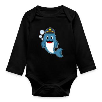 Dolphin Policeman Police - Organic Longsleeve Baby Bodysuit - black - Front