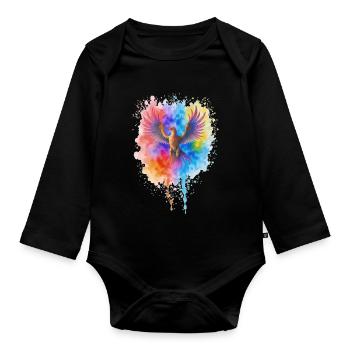 Rushing Watercolor Phoenix - Organic Longsleeve Baby Bodysuit - black - Front