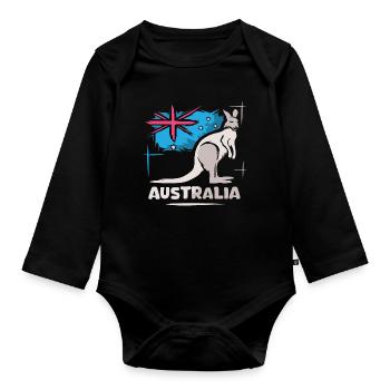Australia Kangaroo Comic Flag Nature Animals Logo - Organic Longsleeve Baby Bodysuit - black - Front