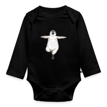 Pinguin Yoga Fitness Gymnastik - Baby Bio-Langarm-Body - Schwarz - Vorne