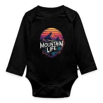Bergleben Retro Sonnenuntergang Design - Baby Bio-Langarm-Body - Schwarz - Vorne