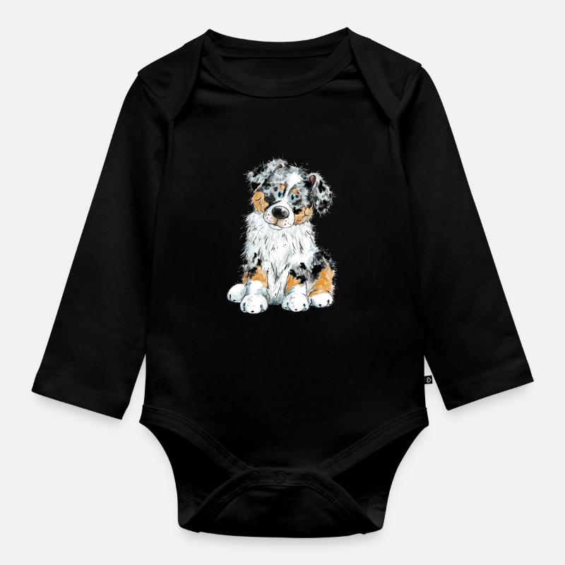 Australian Shepherd Hund Aussie - Baby Bio-Langarm-Body - Schwarz